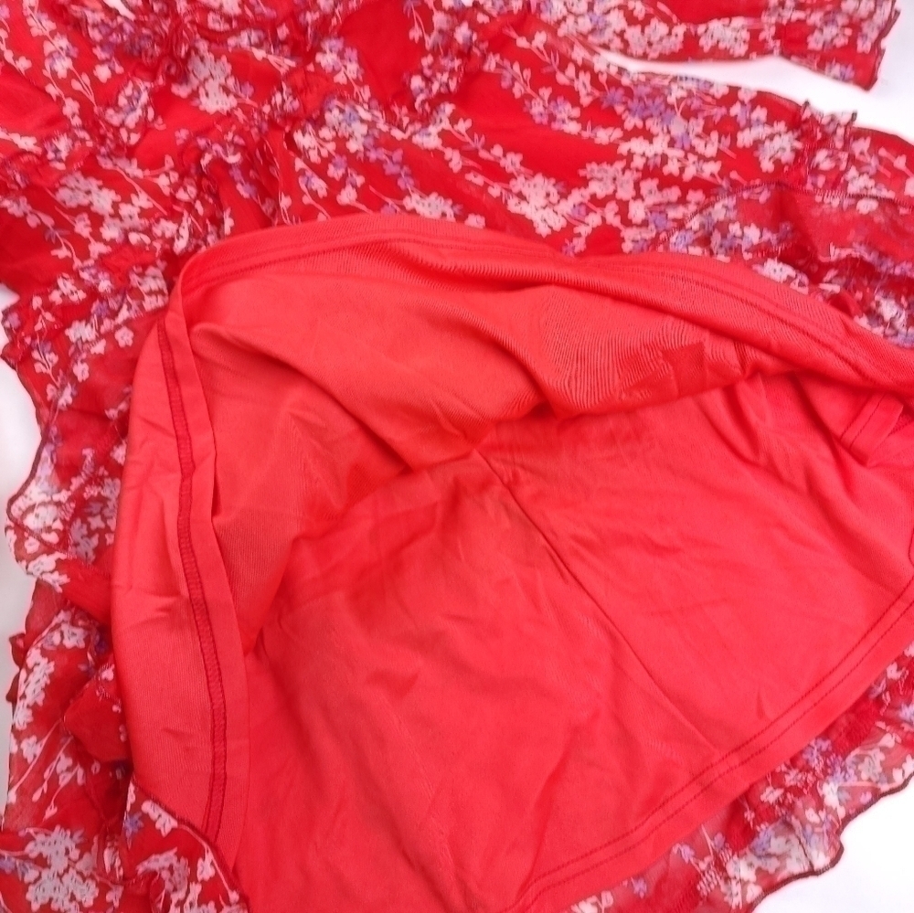 Red Pink Floral Boho Gorgeous Keyhole Back Dress Size M - Picture 8 of 14